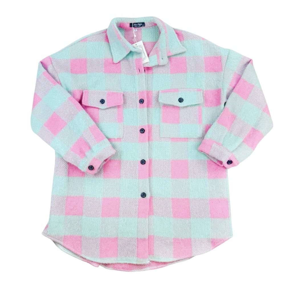 Coeur de Vague Women's Buffalo Print Pink & Mint Jacket Size Large